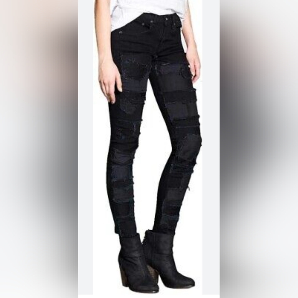 RAG & BONE Sz 26 Patch & Repair Skinny Jeans Torn Coal